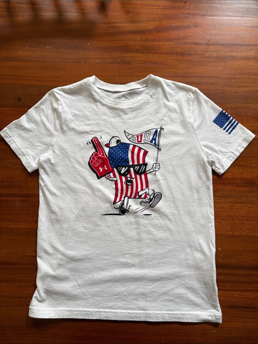 Under Armour Shirt Youth Large Flag Patriotic USA White Red Blue July 4th